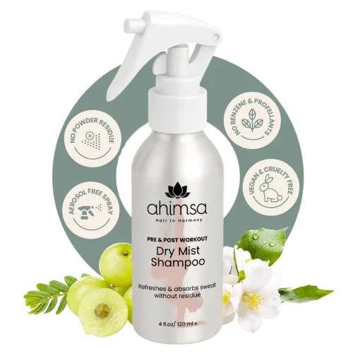 Non-aerosol dry shampoo mist for post-workout hair refresh.